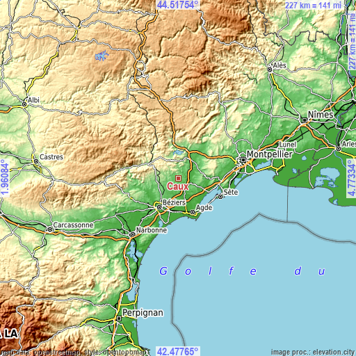 Topographic map of Caux