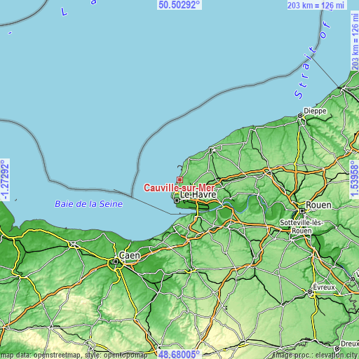 Topographic map of Cauville-sur-Mer