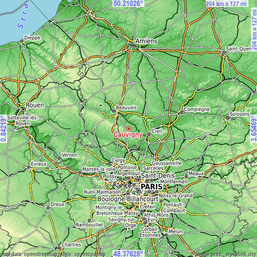 Topographic map of Cauvigny