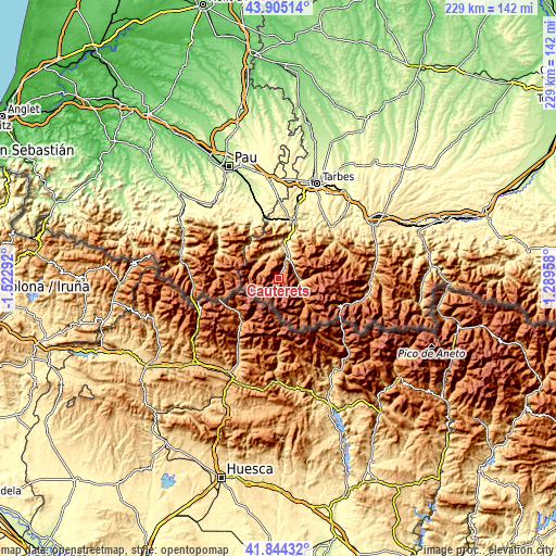 Topographic map of Cauterets