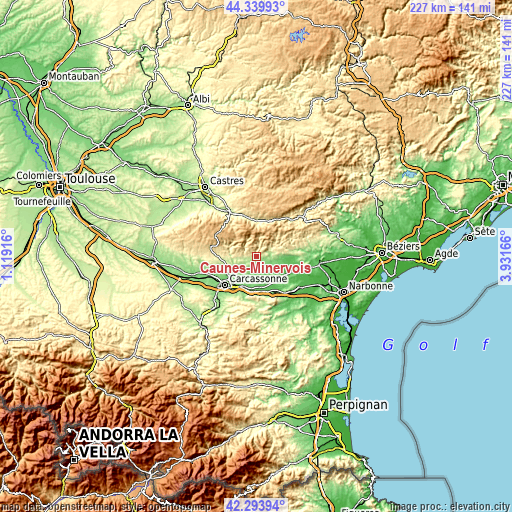 Topographic map of Caunes-Minervois
