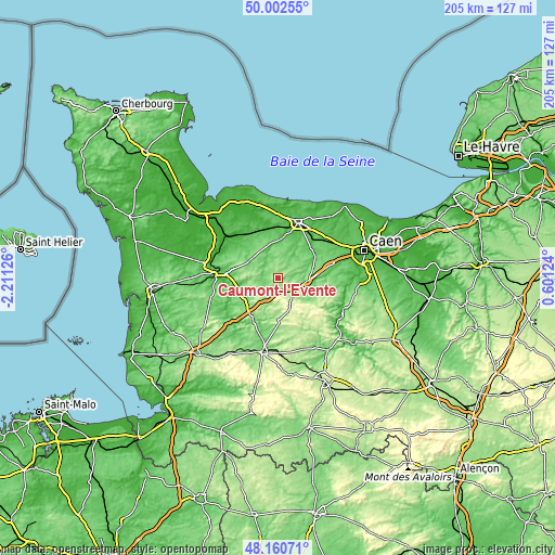 Topographic map of Caumont-l'Éventé