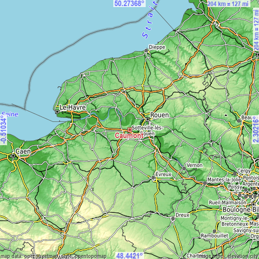 Topographic map of Caumont