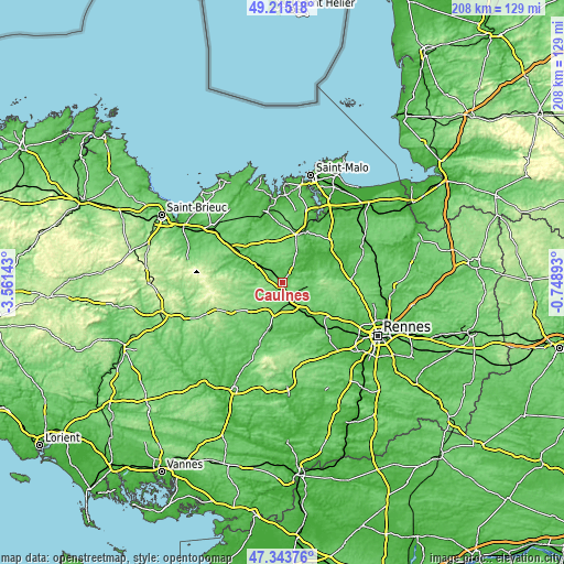 Topographic map of Caulnes