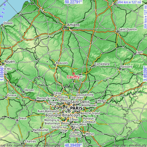 Topographic map of Cauffry