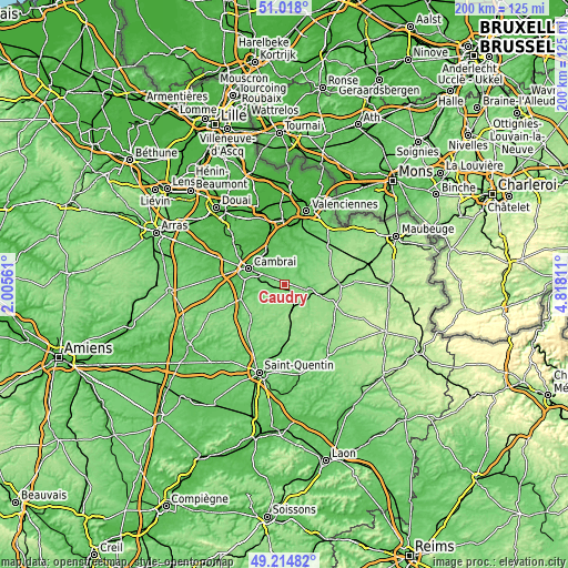 Topographic map of Caudry