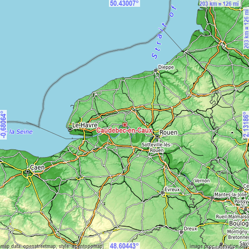 Topographic map of Caudebec-en-Caux