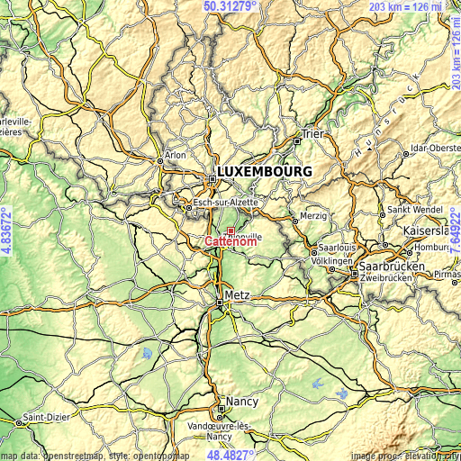 Topographic map of Cattenom