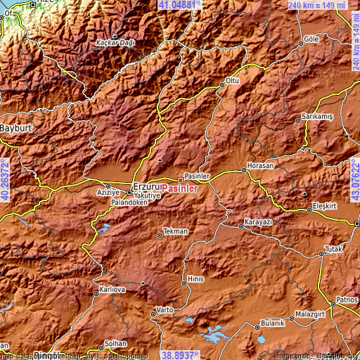 Topographic map of Pasinler