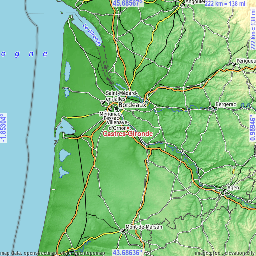 Topographic map of Castres-Gironde