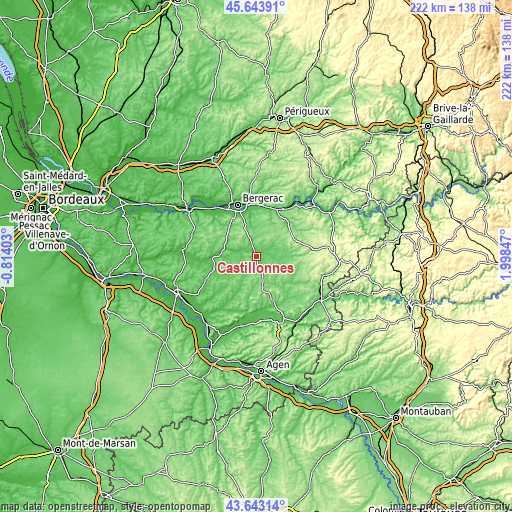 Topographic map of Castillonnès