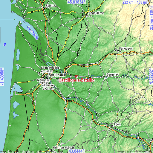 Topographic map of Castillon-la-Bataille