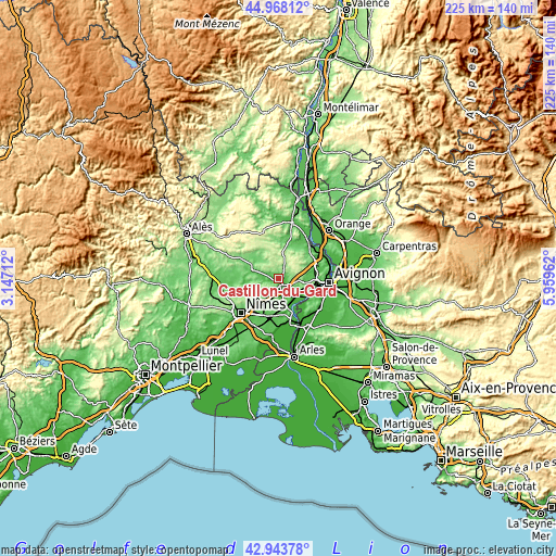 Topographic map of Castillon-du-Gard