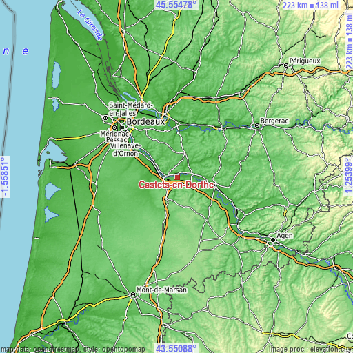 Topographic map of Castets-en-Dorthe