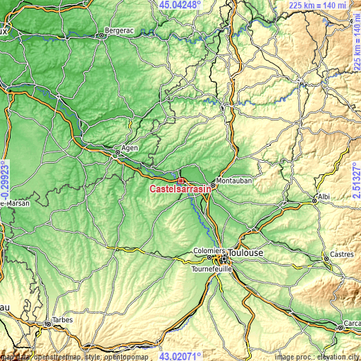 Topographic map of Castelsarrasin
