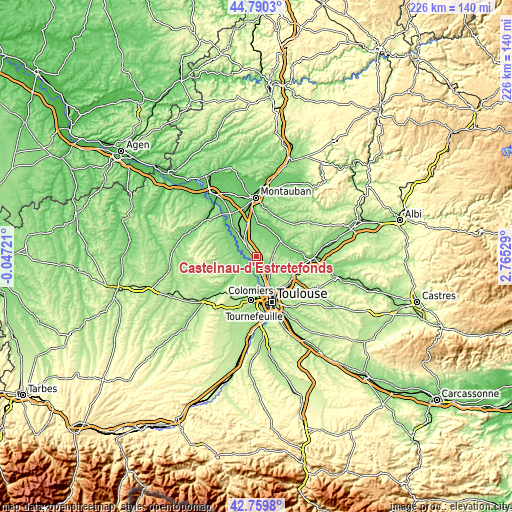 Topographic map of Castelnau-d'Estrétefonds