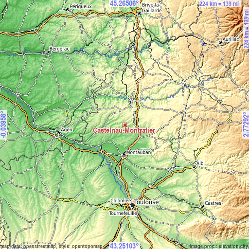 Topographic map of Castelnau-Montratier