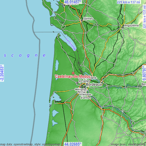 Topographic map of Castelnau-de-Médoc