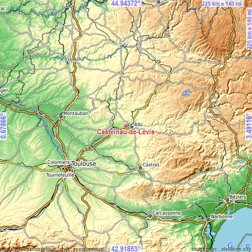 Topographic map of Castelnau-de-Lévis