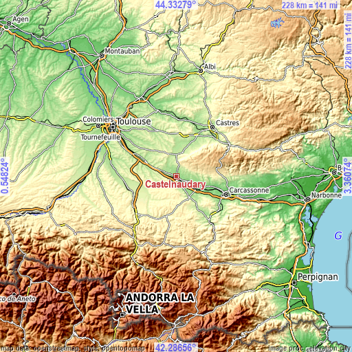 Topographic map of Castelnaudary