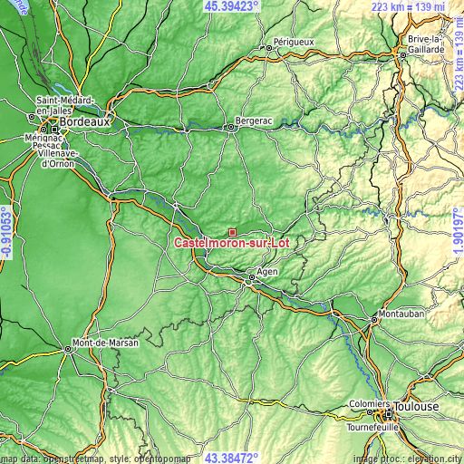 Topographic map of Castelmoron-sur-Lot