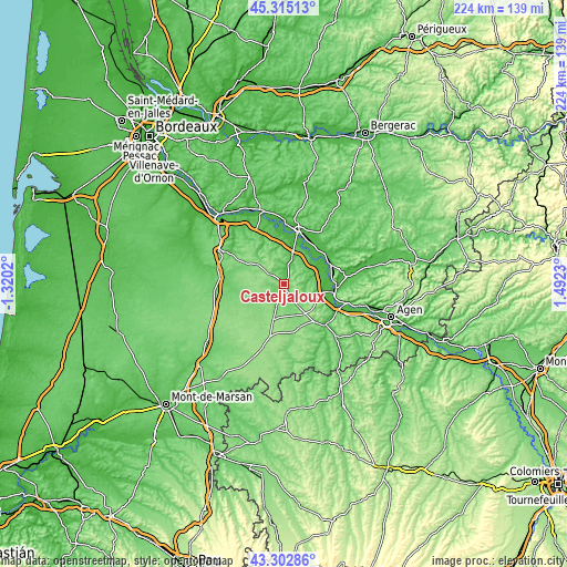 Topographic map of Casteljaloux