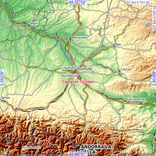 Topographic map of Castanet-Tolosan