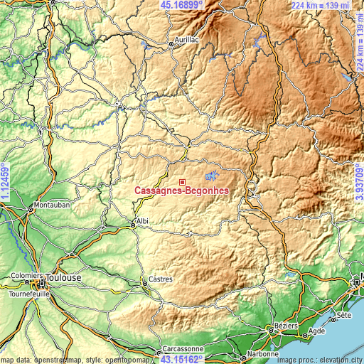 Topographic map of Cassagnes-Bégonhès