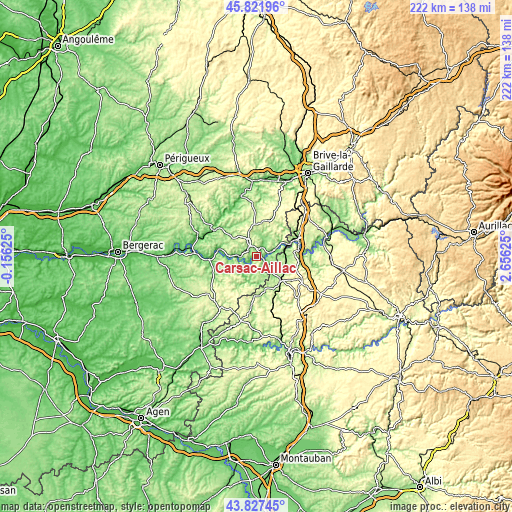 Topographic map of Carsac-Aillac