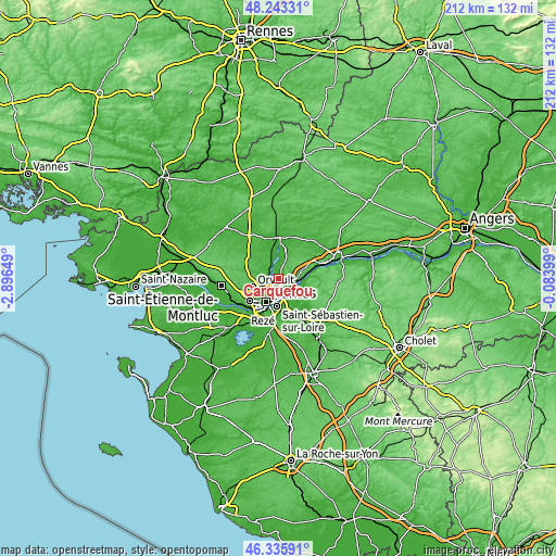 Topographic map of Carquefou