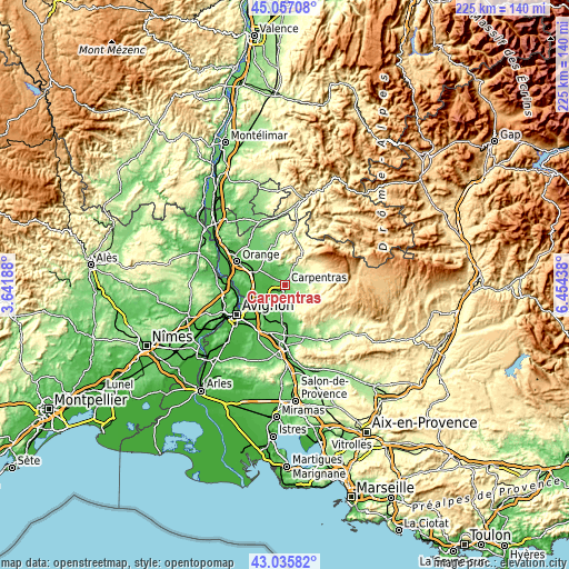 Topographic map of Carpentras