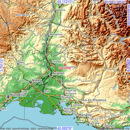 Topographic map of Caromb