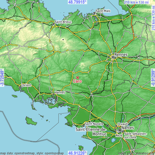 Topographic map of Caro