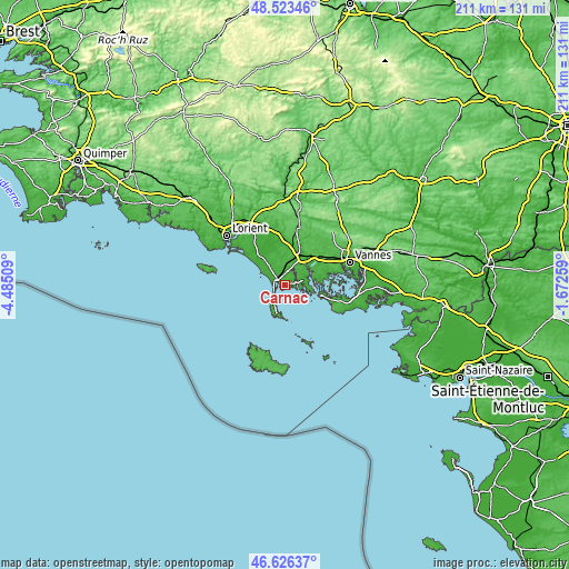 Topographic map of Carnac
