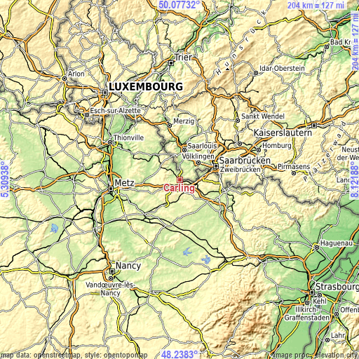 Topographic map of Carling