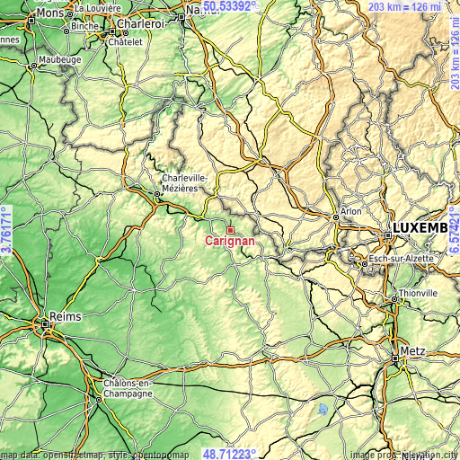 Topographic map of Carignan