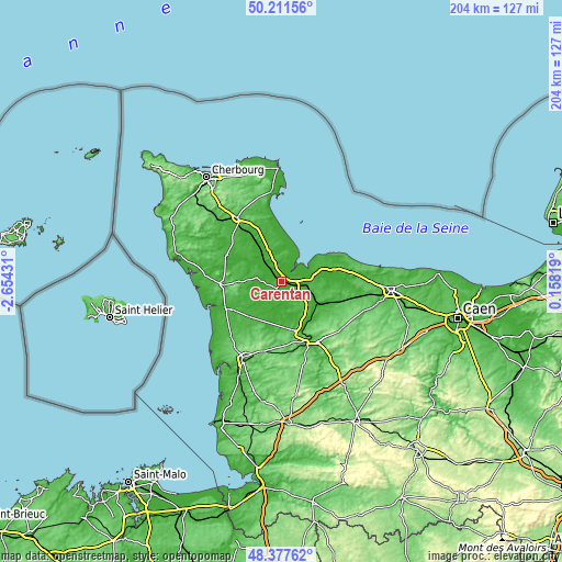 Topographic map of Carentan