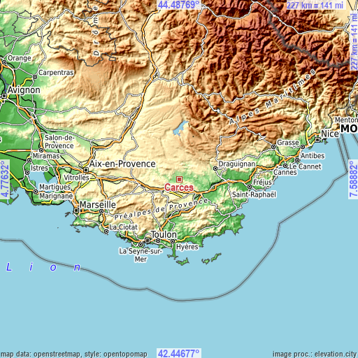 Topographic map of Carcès