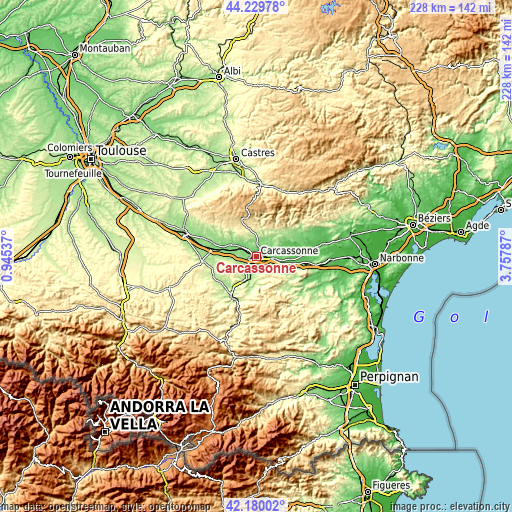 Topographic map of Carcassonne