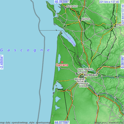 Topographic map of Carcans