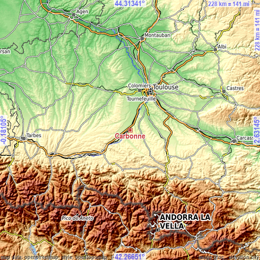 Topographic map of Carbonne