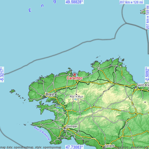 Topographic map of Carantec