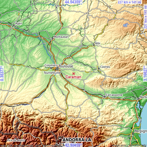 Topographic map of Caraman