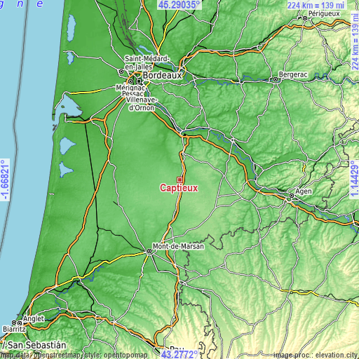 Topographic map of Captieux