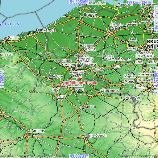 Topographic map of Cappelle-en-Pévèle