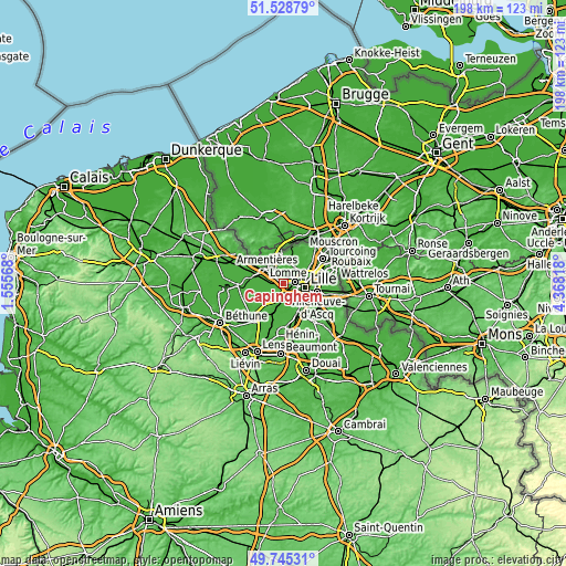 Topographic map of Capinghem