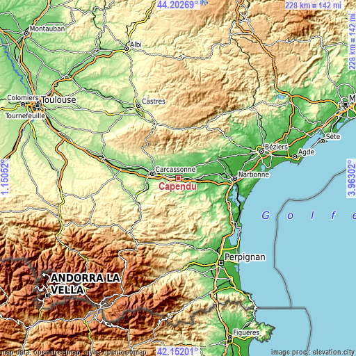 Topographic map of Capendu