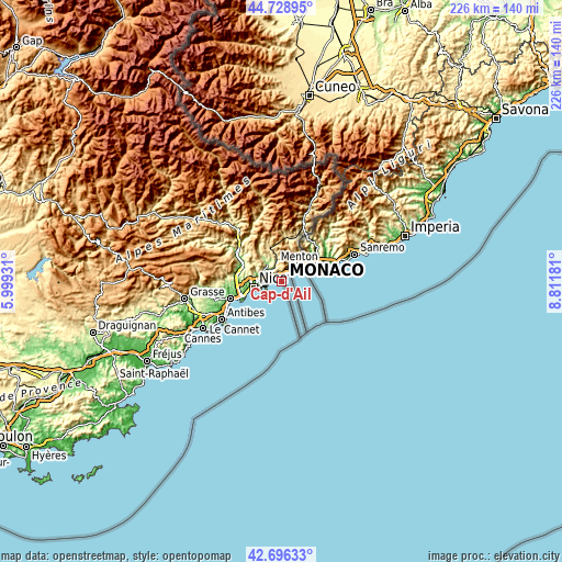 Topographic map of Cap-d’Ail