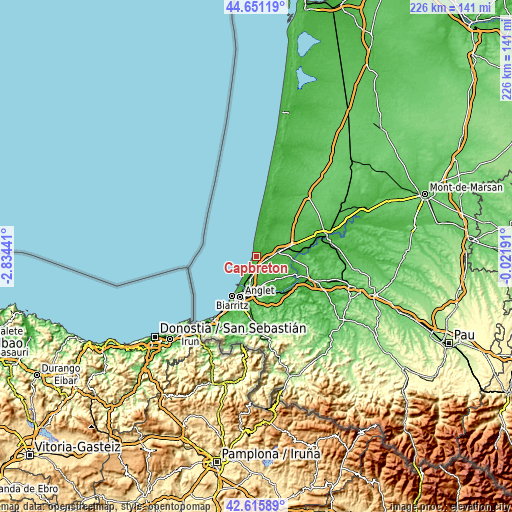 Topographic map of Capbreton