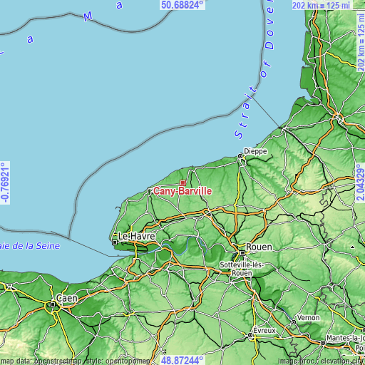 Topographic map of Cany-Barville